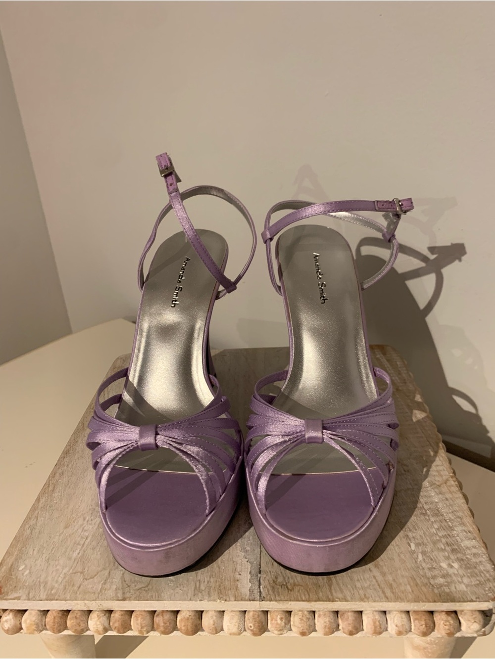 Amanda Smith Lavender Satin Strappy Platform Heels - Picture 2 of 7